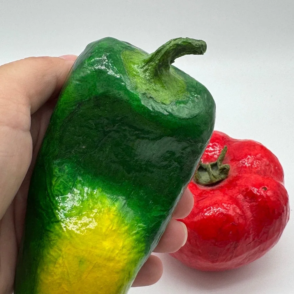 Vtg Mexican Paper Mache Vegetables Lot 5pc Lacquered Tomato Eggplant Folk Art